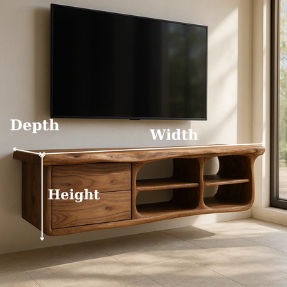 Handcrafted Solid Wood Floating TV Stand with Live Edge - Rustic Modern Media Console Lynnsnail