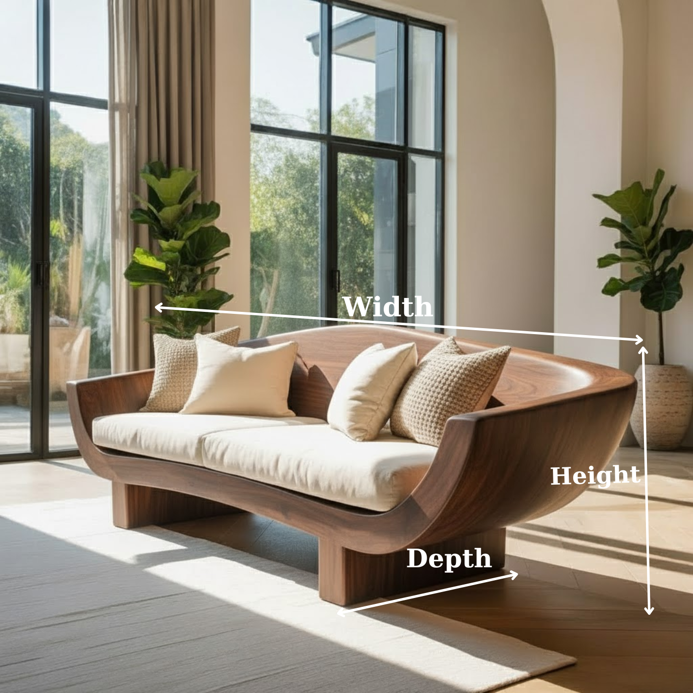 Handcrafted Solid Walnut Sofa – Modern Sculptural Wood Couch with Curved Organic Design Lynnsnail