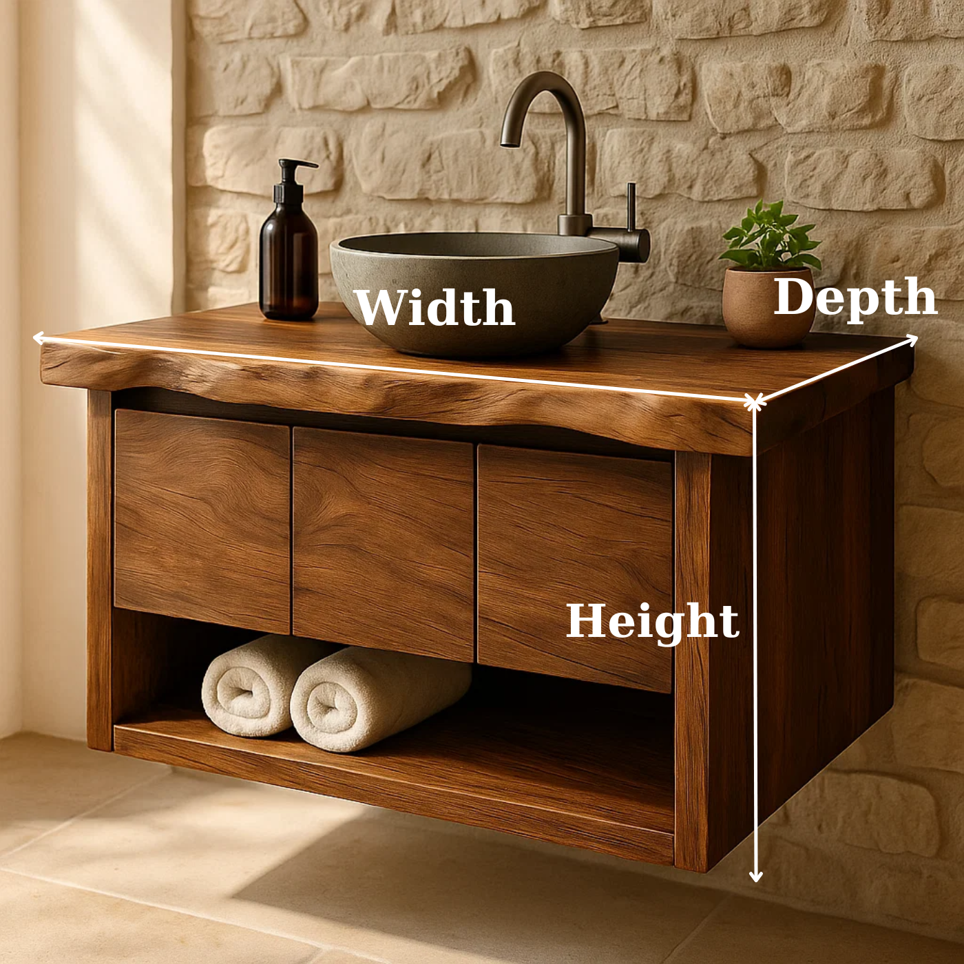 Handcrafted Solid Wood Floating Bathroom Vanity with Live Edge Top - Rustic Modern Washstand Lynnsnail