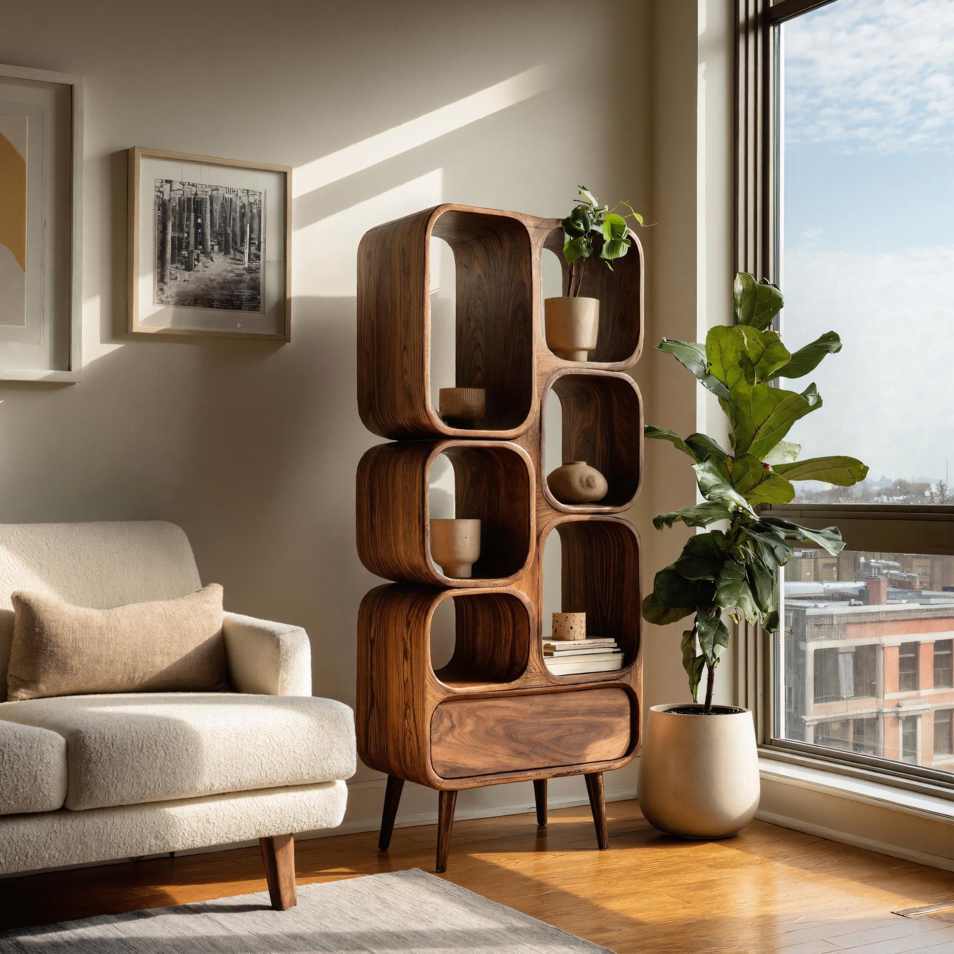 Minimalist Wooden Bookshelf For Contemporary Living Room Lynnsnail