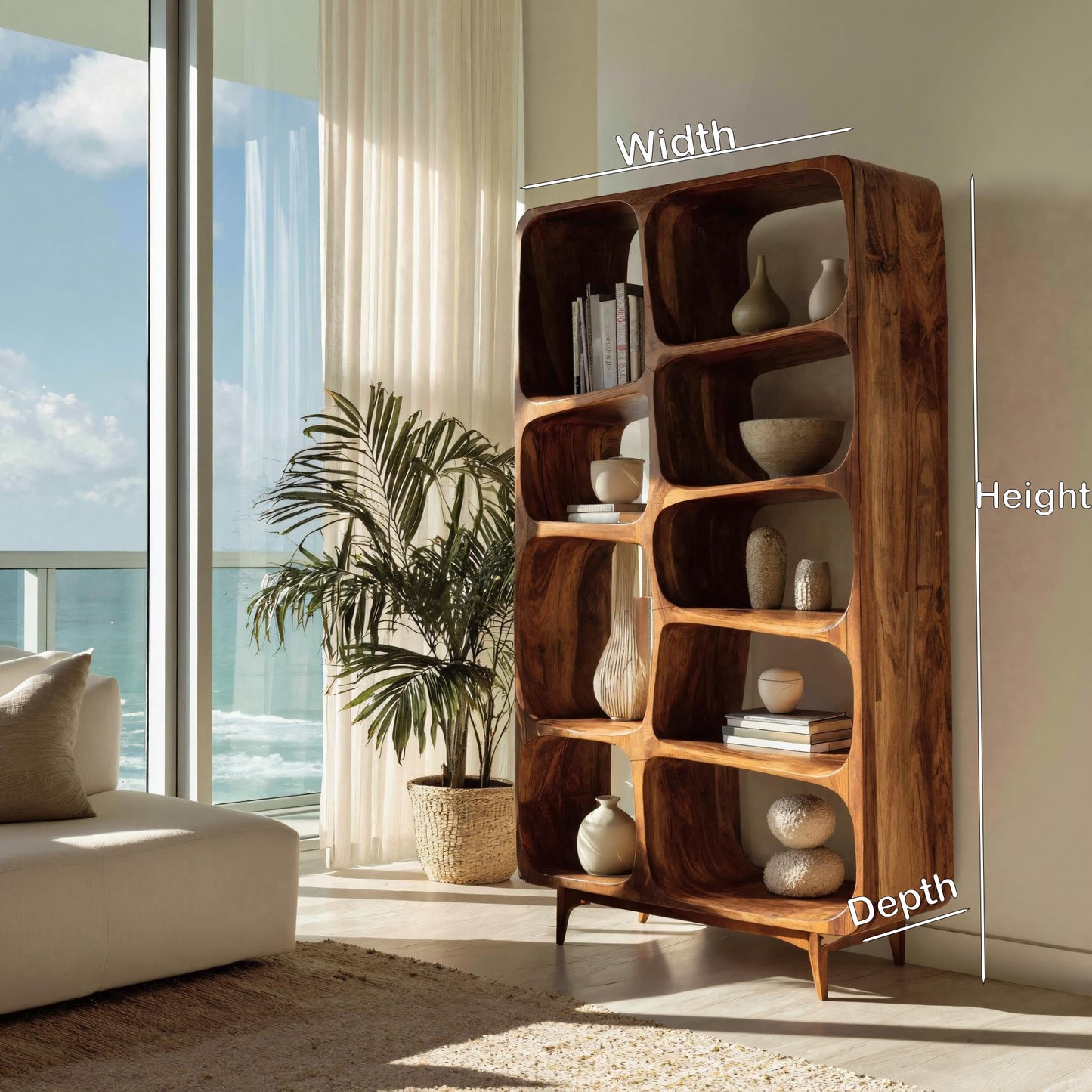 Contemporary Solid Wood Bookshelf For Coastal Interior Lynnsnail
