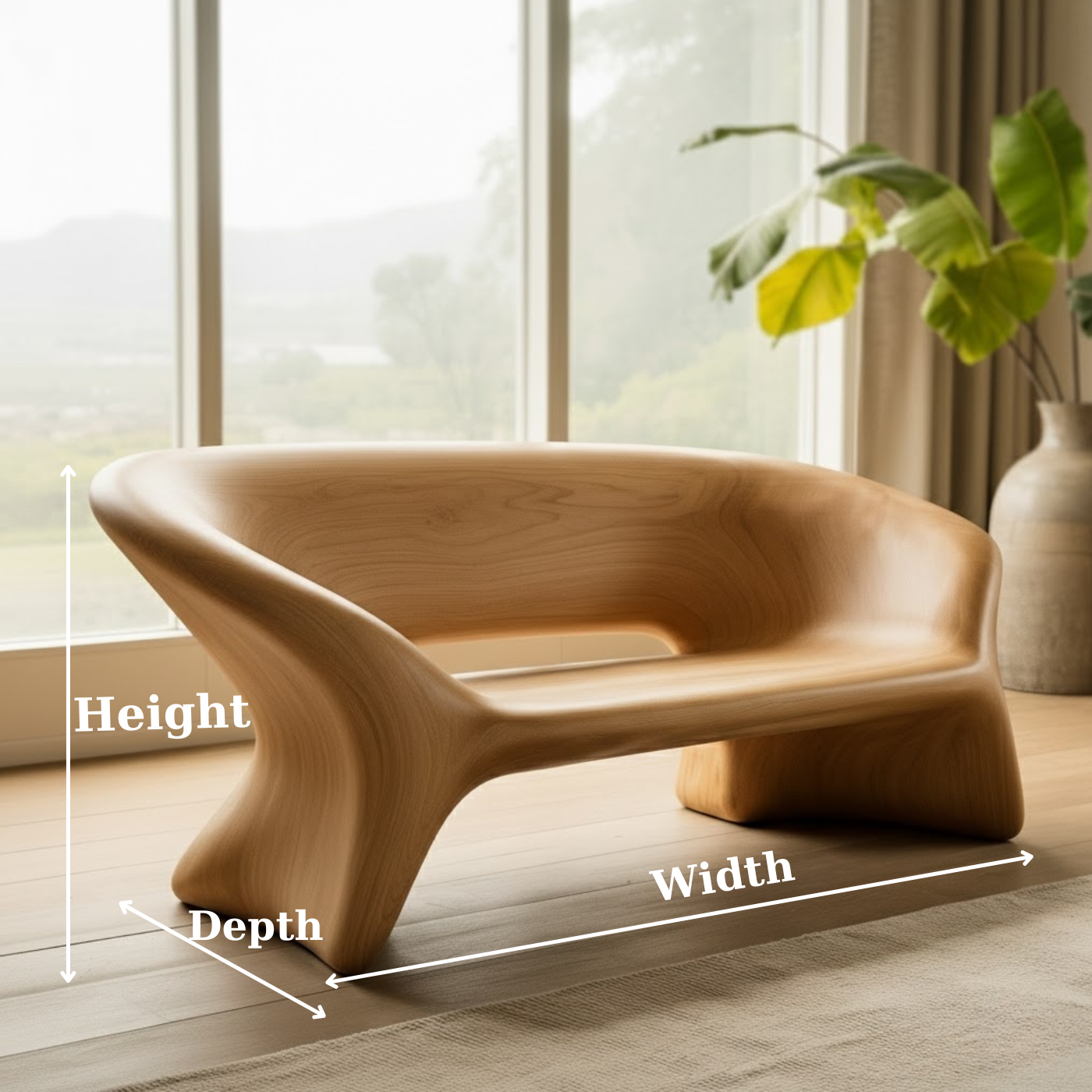 Handcrafted Solid Wood Sofa – Sculptural Organic Bench-Style Couch with Smooth Minimalist Design Lynnsnail