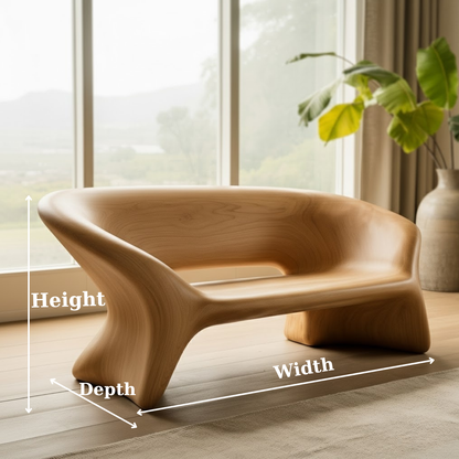 Handcrafted Solid Wood Sofa – Sculptural Organic Bench-Style Couch with Smooth Minimalist Design Lynnsnail