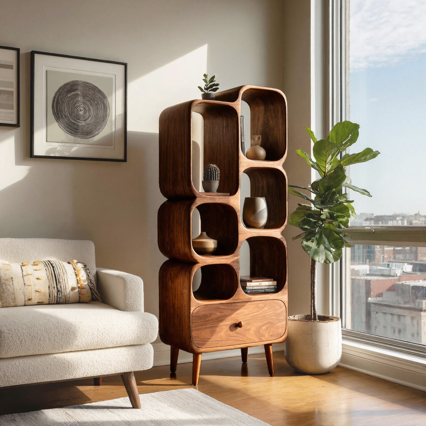 Modern Wood Bookshelf With Open Compartments For Living Decor Lynnsnail