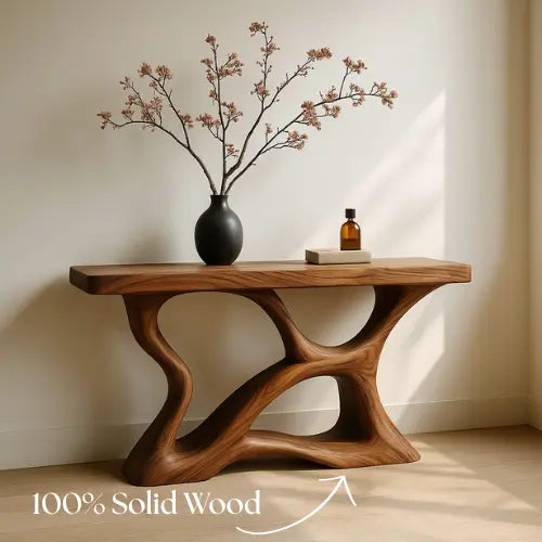 Handcrafted Solid Wood Drift Console Table – Contemporary Organic Form Lynnsnail