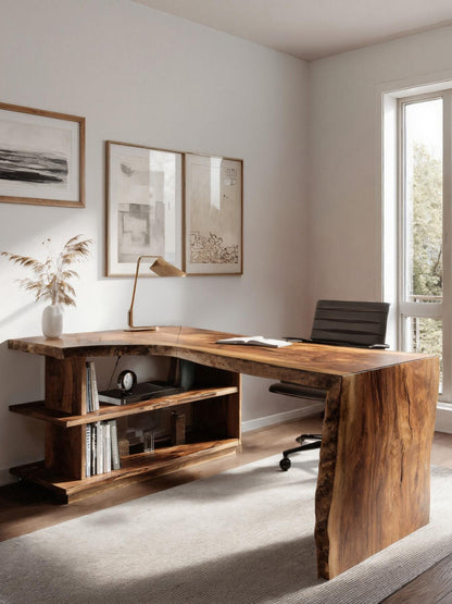 Modern L Shaped Desk With Bookshelf For Home Office Lynnsnail