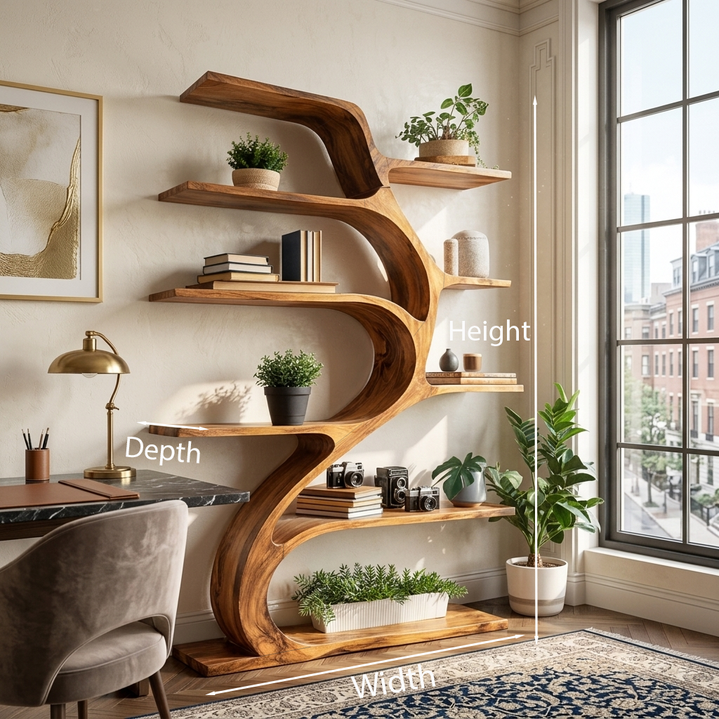 Minimal Natural Wood Bookshelf Branch Design For Interior Space Lynnsnail