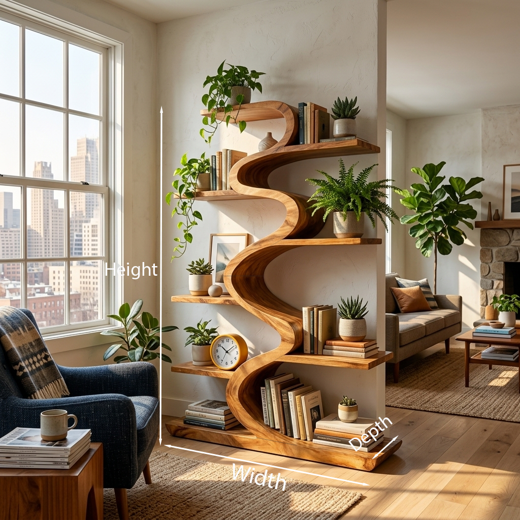 Modern Wooden Bookshelf Flowing Form For Living Room Lynnsnail
