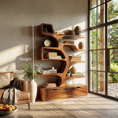 Contemporary Wooden Bookshelf Sculpted Design For Living Space Lynnsnail