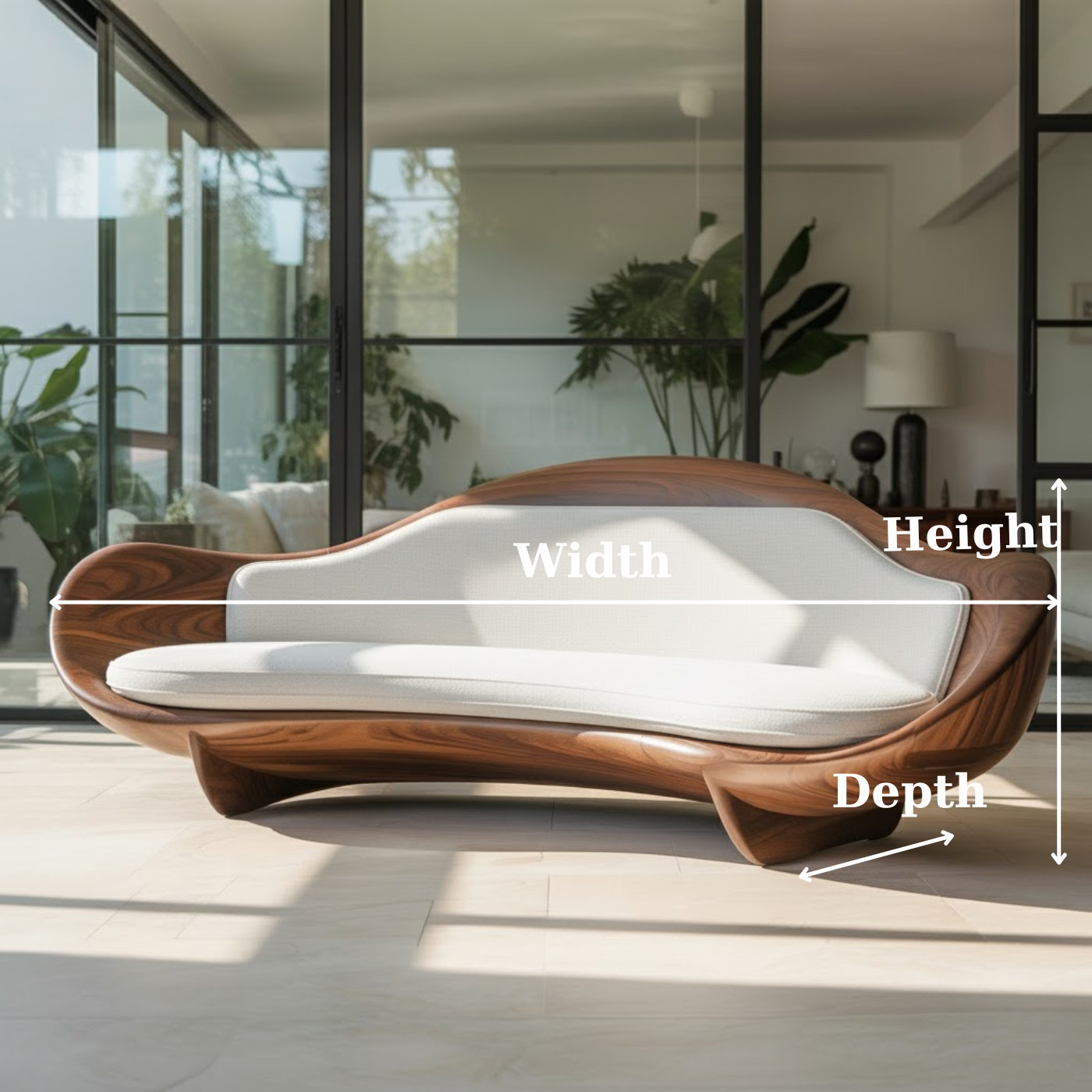 Handcrafted Solid Wood Sofa – Modern Organic Sculptural Couch with Curved Wood Frame Lynnsnail