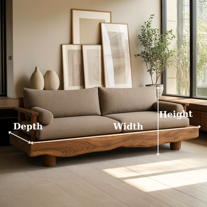 Handcrafted Solid Wood Sofa – Rustic Live Edge Wood Couch with Modern Minimalist Cushion Design Lynnsnail