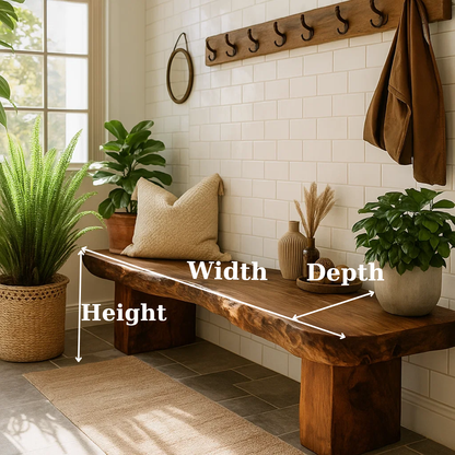 Handcrafted Solid Wood Bench – Rustic Live-Edge Slab Entryway Seating Lynnsnail