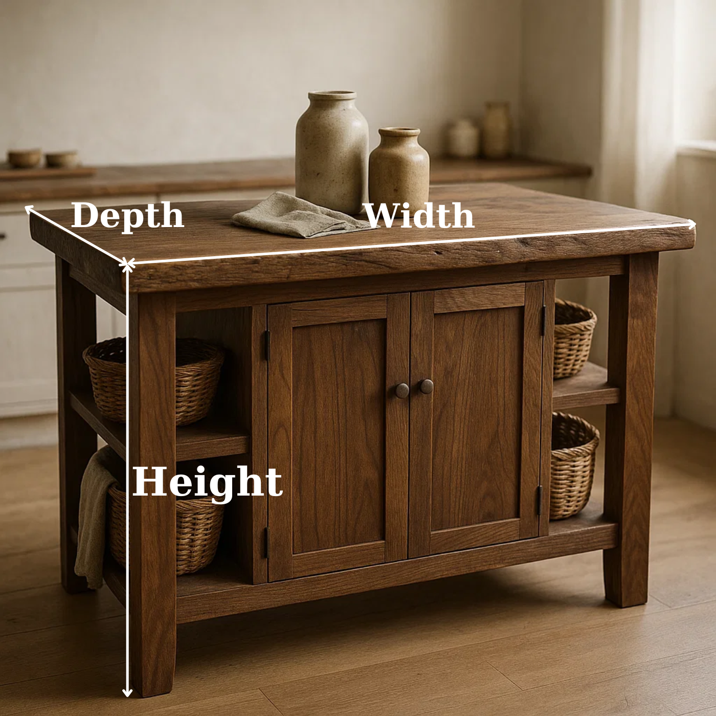 Handcrafted Solid Wood Kitchen Island | Rustic Cabinet Storage & Prep Table Lynnsnail