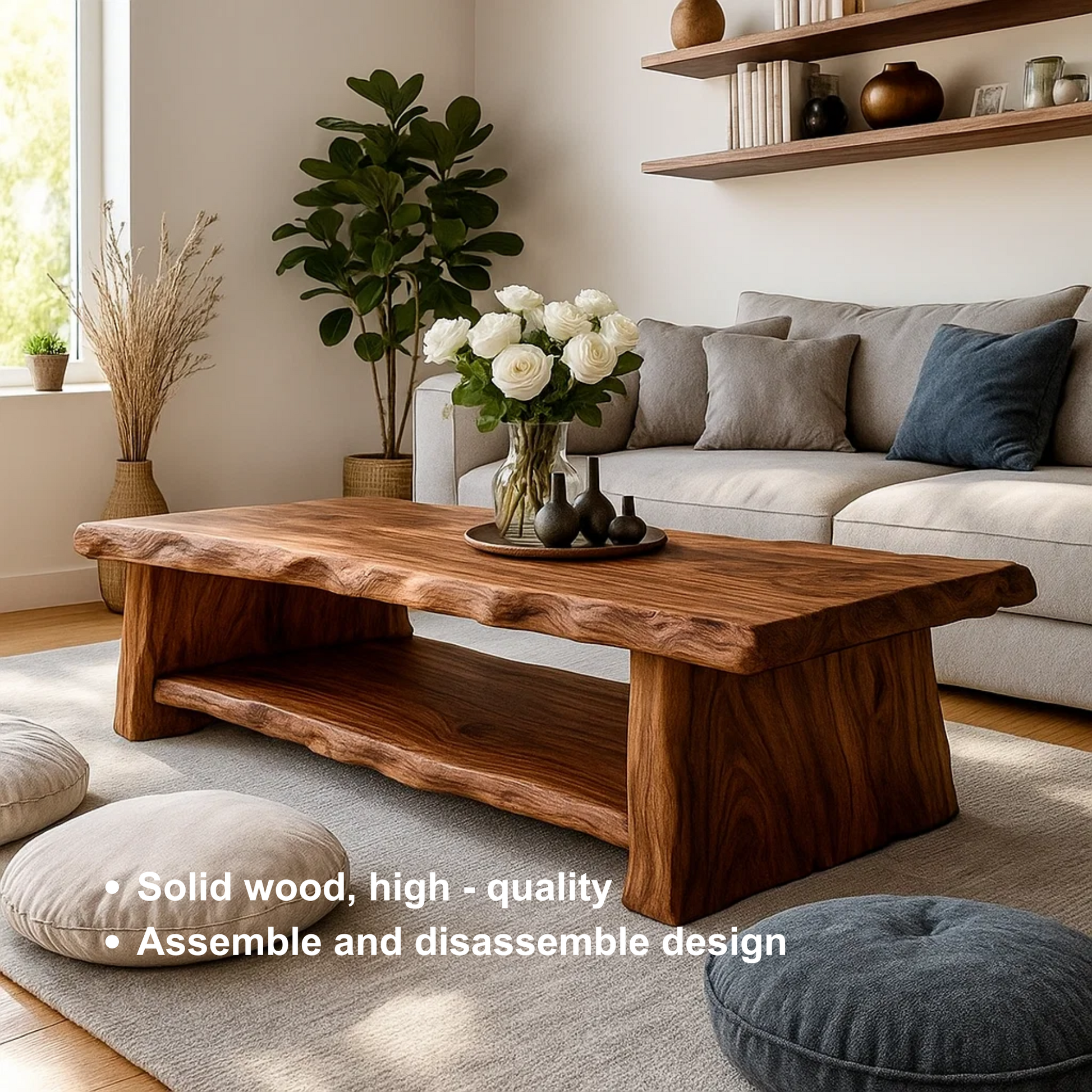Handcrafted Solid Wood Coffee Table – Live Edge Design with Natural Grain and Organic Shape Lynnsnail