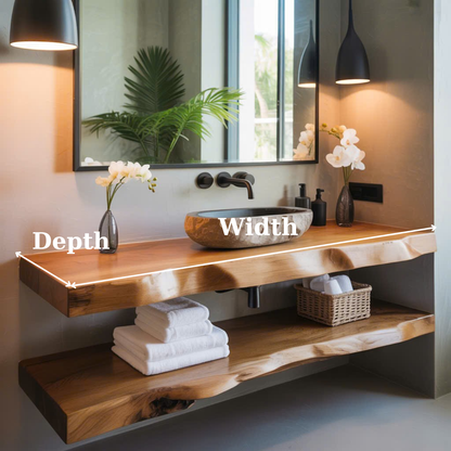 Handcrafted Solid Wood Floating Vanity, Organic Live Edge Vessel Sink Console Lynnsnail