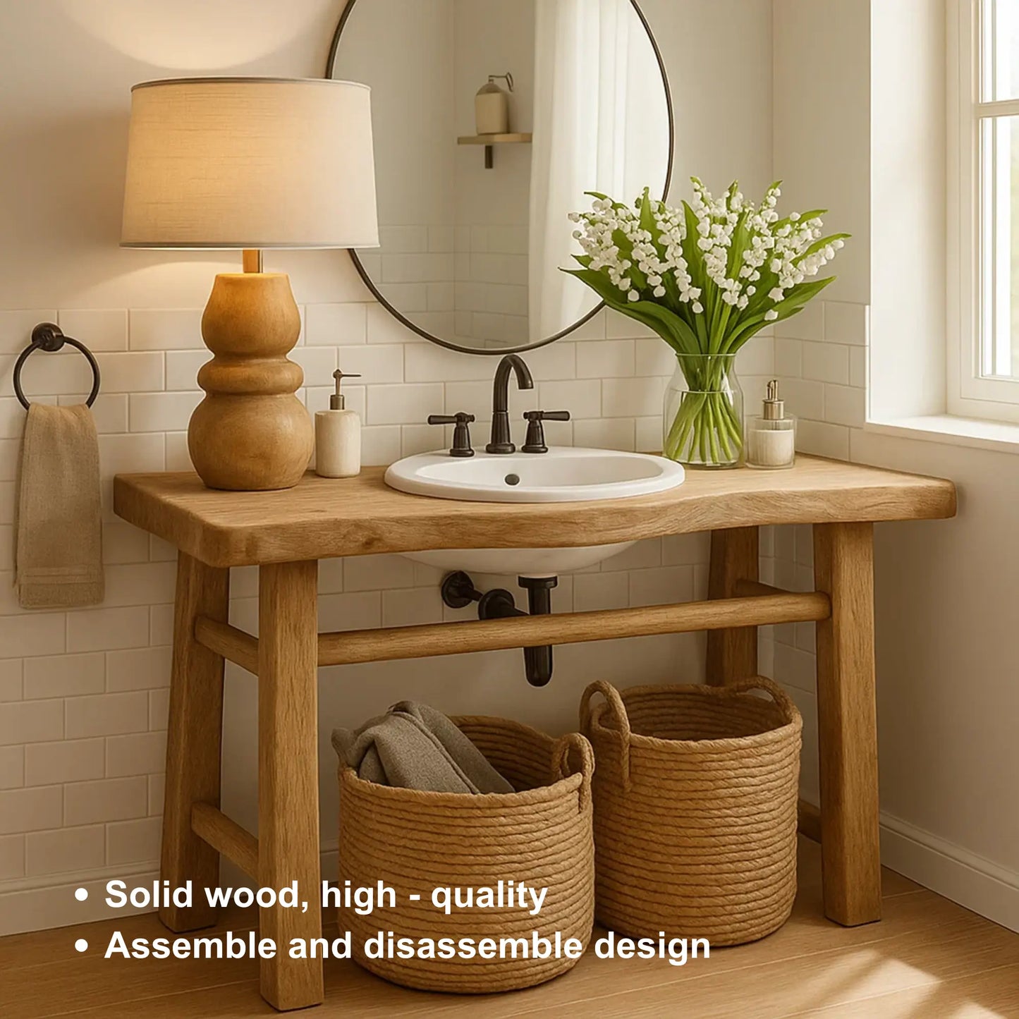 Handcrafted Solid Wood Bathroom Vanity with Minimalist Design and Natural Finish for Modern Spaces Lynnsnail