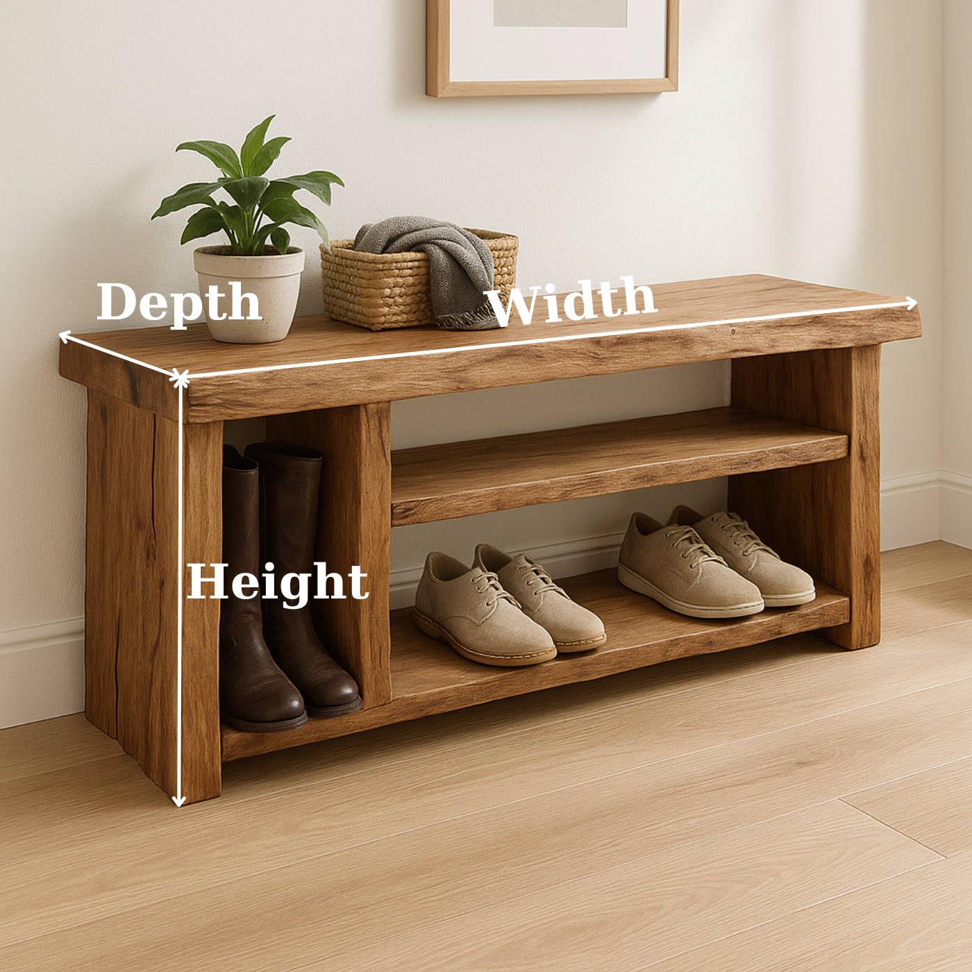 Handcrafted Solid Wood Bench – Natural Rustic Seating and Multi-Tier Storage Lynnsnail