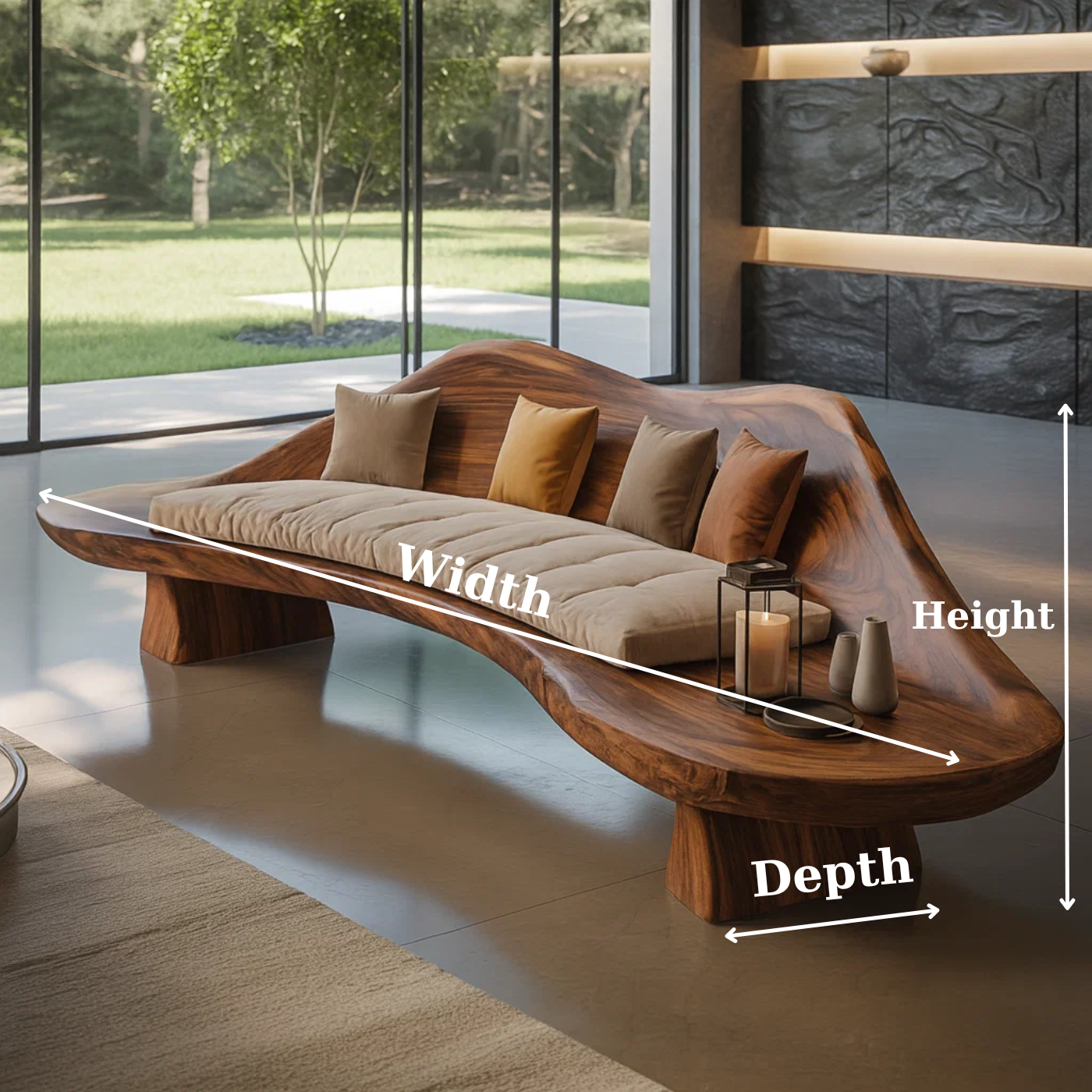 Handcrafted Solid Wood Sofa – Sculptural Wave-Form Wood Couch with Organic Curves and Cushion Seat Lynnsnail