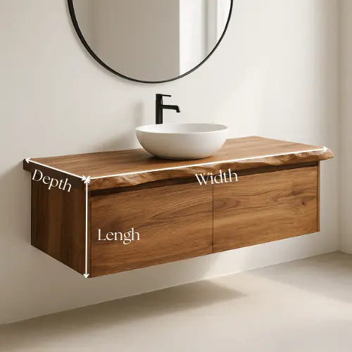 Handcrafted Floating Solid Wood Bathroom Vanity – Live Edge Countertop with Hidden Drawers – Modern Rustic Wall-Mount Design Lynnsnail
