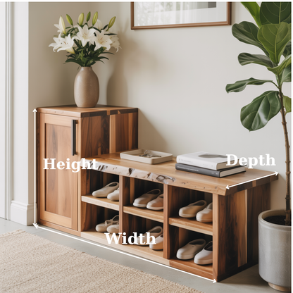 Handcrafted Solid Wood Bench - Live-Edge Entryway Shoe Storage Cabinet Lynnsnail