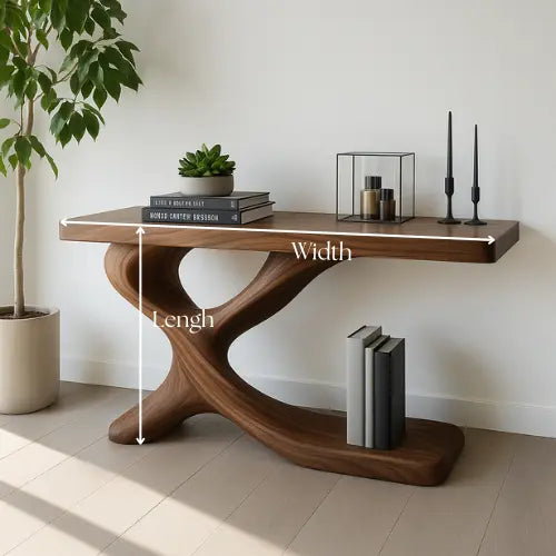 Handcrafted Solid Wood Axis Console Table – Contemporary Organic Form Lynnsnail