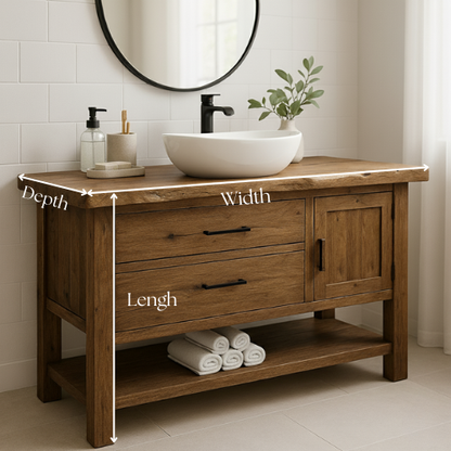 Handcrafted Solid Wood Bathroom Vanity with Live Edge Countertop and Open Shelf Lynnsnail
