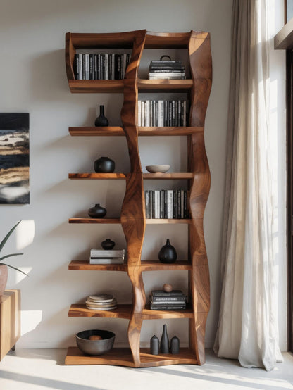 Sculptural Bookshelf With Flowing Wave Design For Living Room Lynnsnail