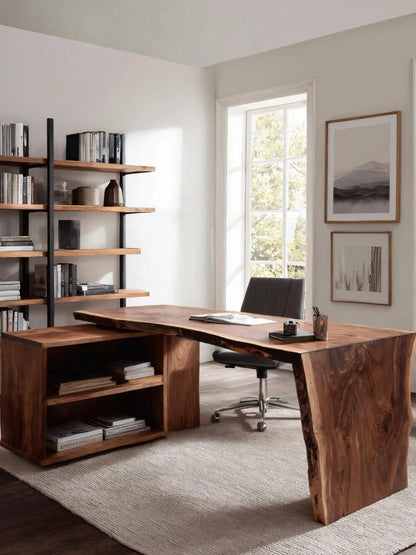 Modern Live Edge Desk With Storage For Workspace Lynnsnail