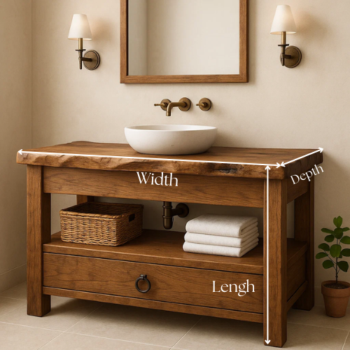 Handcrafted Live Edge Bathroom Vanity – Solid Wood Design with Drawer & Open Shelf – Rustic Farmhouse Vanity for Natural Modern Interiors Lynnsnail
