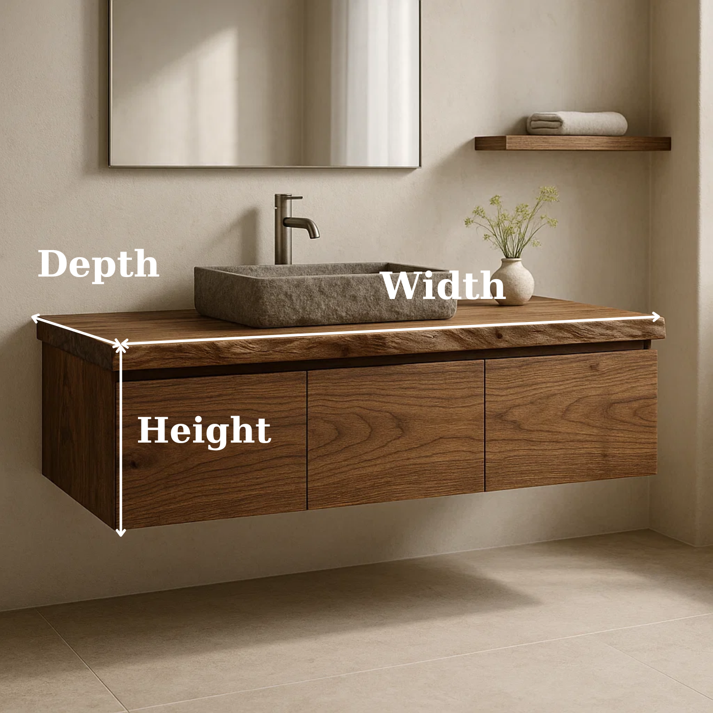 Handcrafted Solid Wood Floating Vanity - 3-Drawer Live Edge Walnut for Vessel Sink Lynnsnail