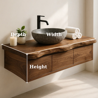 Handcrafted Solid Wood Floating Vanity - Live Edge Wall-Mounted Cabinet Lynnsnail