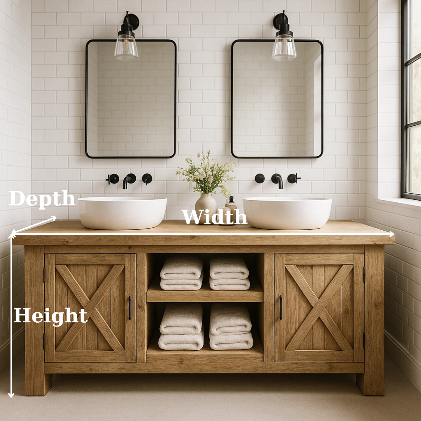 Handcrafted Solid Wood Bathroom Vanity - Farmhouse Double Sink Cabinet - Rustic Oak Storage Furniture Lynnsnail