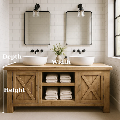 Handcrafted Solid Wood Bathroom Vanity - Farmhouse Double Sink Cabinet - Rustic Oak Storage Furniture Lynnsnail