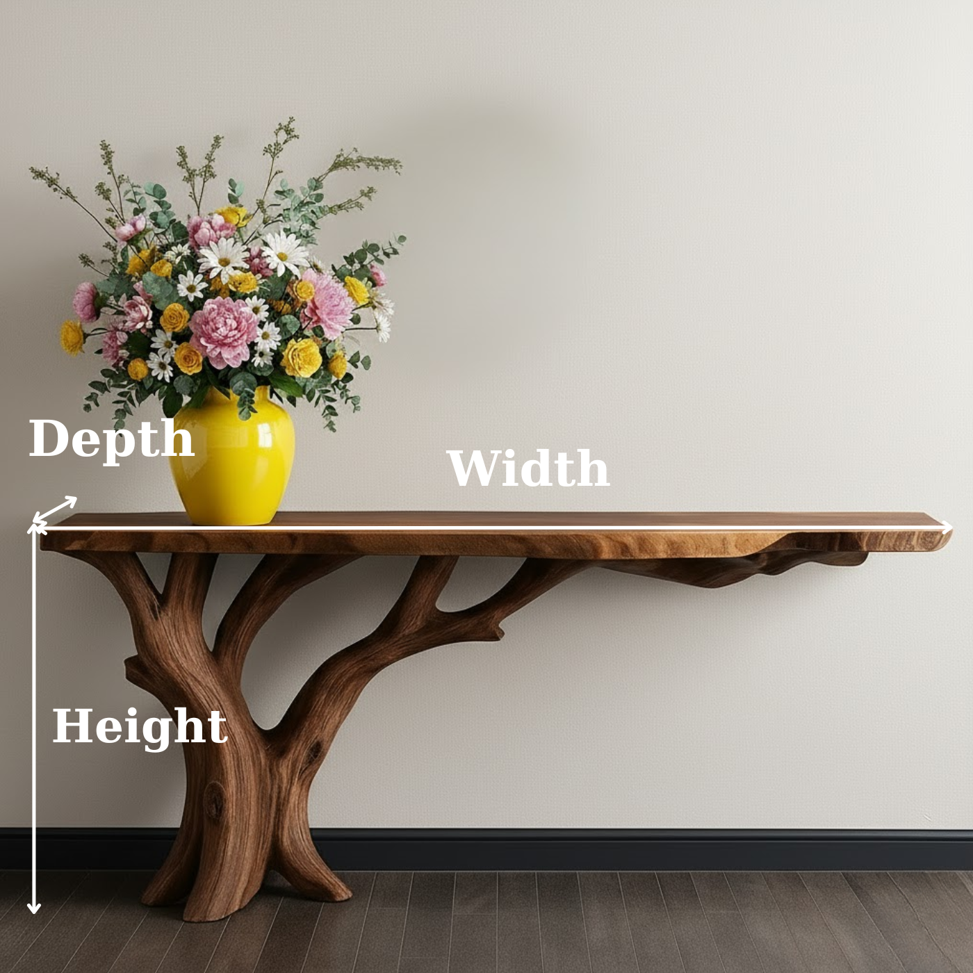 Handcrafted Solid Wood Console Table with Organic Branch Base and Live Edge Top Lynnsnail