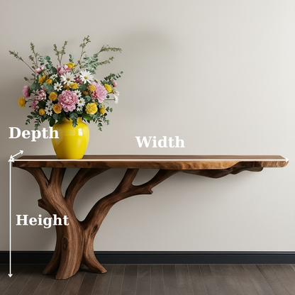 Handcrafted Solid Wood Console Table with Organic Branch Base and Live Edge Top Lynnsnail