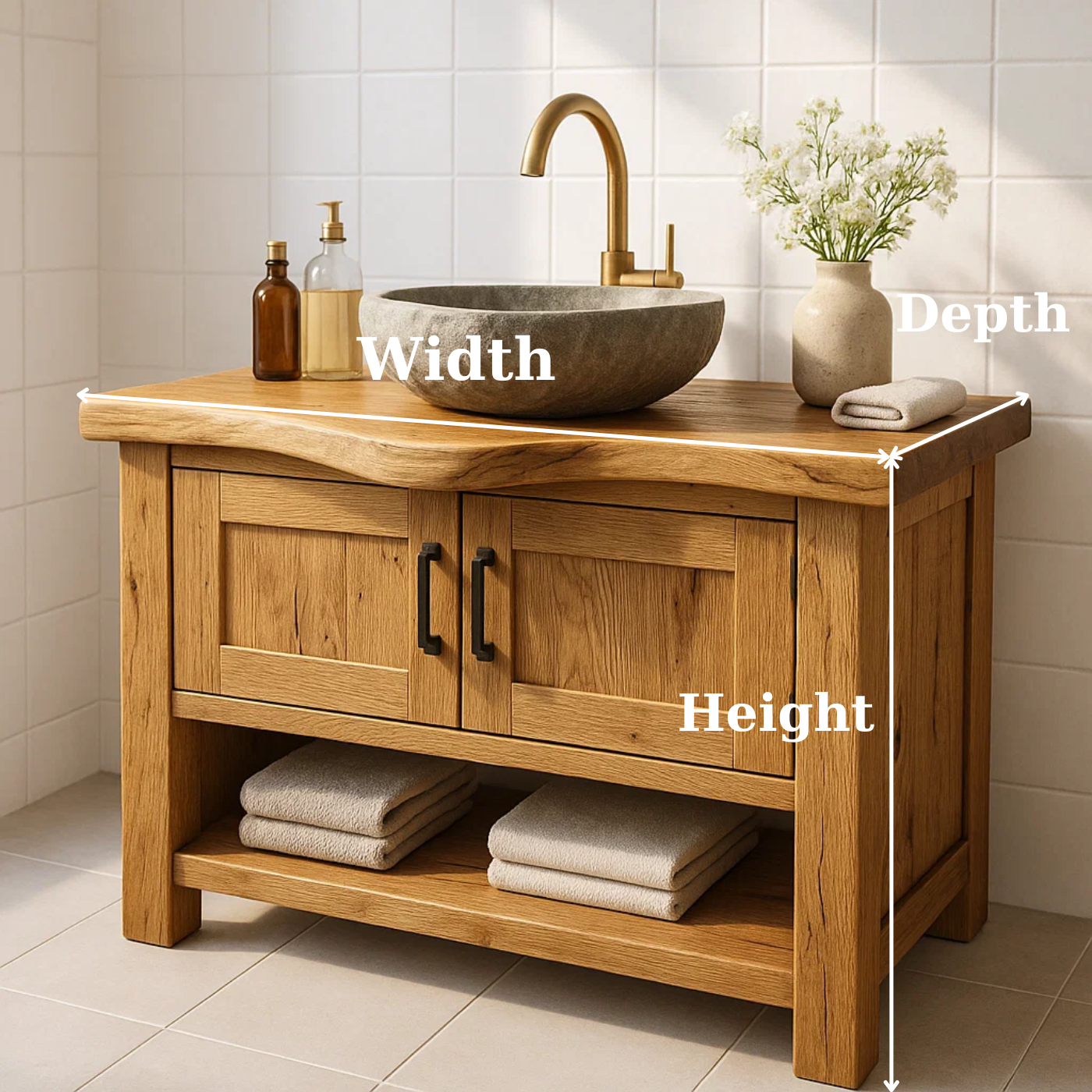 Handcrafted Solid Wood Bathroom Vanity - Rustic Live Edge Cabinet & Open Shelf Lynnsnail