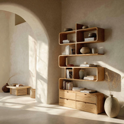 Minimalist Bookshelf With Curved Lines And Storage For Living Lynnsnail