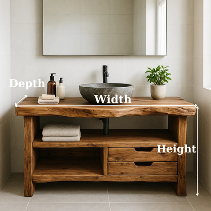 Handcrafted Solid Wood Bathroom Vanity, Rustic Live Edge Console with Storage Lynnsnail