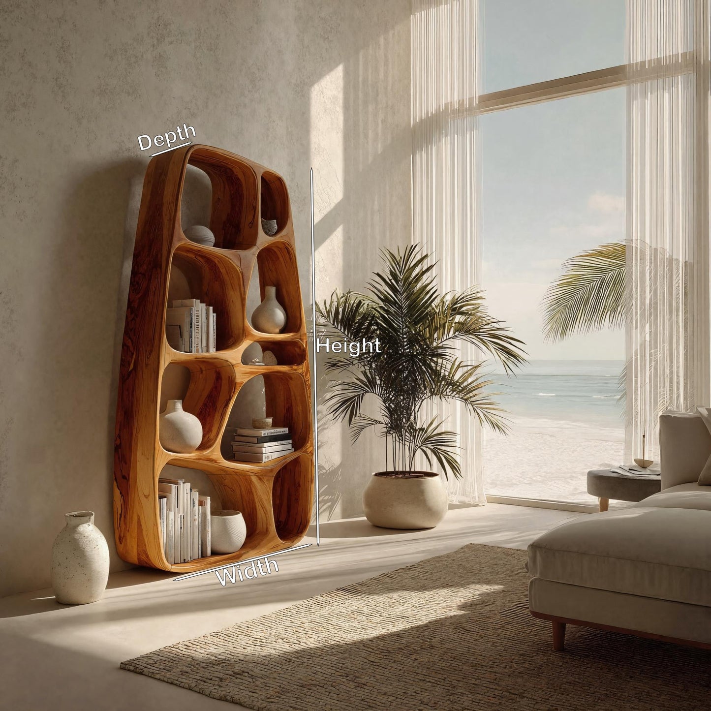Handcrafted Wooden Sculptural Bookshelf For Living Room Lynnsnail