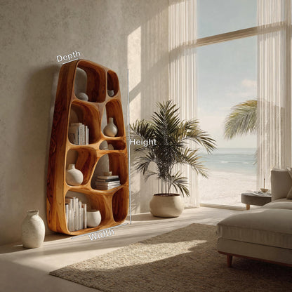 Handcrafted Wooden Sculptural Bookshelf For Living Room Lynnsnail