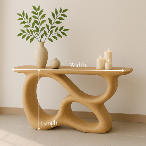 Handcrafted Solid Wood Sculptural Console Table – Light Oak Modern Design Lynnsnail