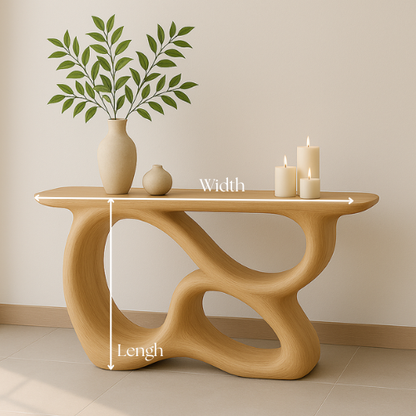 Handcrafted Solid Wood Sculptural Console Table – Light Oak Modern Design Lynnsnail