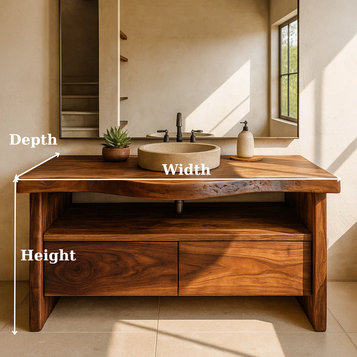 Handcrafted Solid Wood Bathroom Vanity with Live-Edge Walnut Top and Modern Storage Drawers Lynnsnail