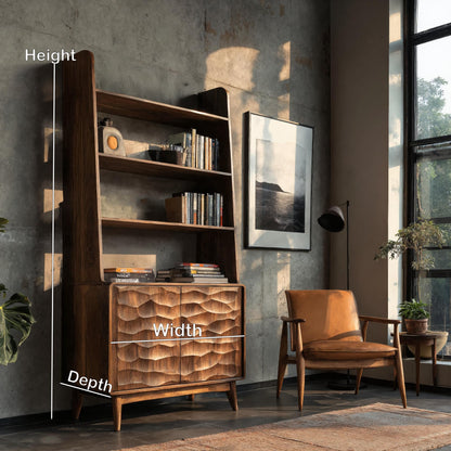 Modern Bookshelf With Carved Wave Cabinet Doors For Home Lynnsnail