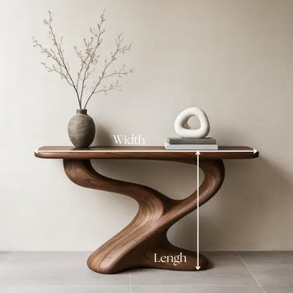 Handcrafted Solid Wood Flow Console Table – Modern Organic Sculpture Lynnsnail