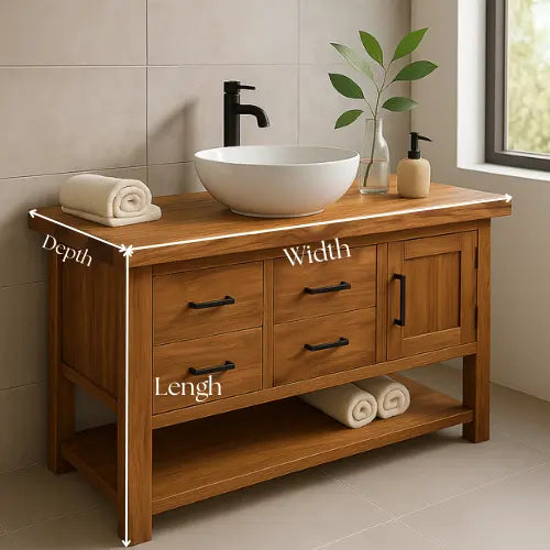 Handcrafted Solid Oak Bathroom Vanity – Live Edge Countertop with Drawers & Cabinet – Modern Rustic Wood Design for Warm, Natural Bathrooms Lynnsnail