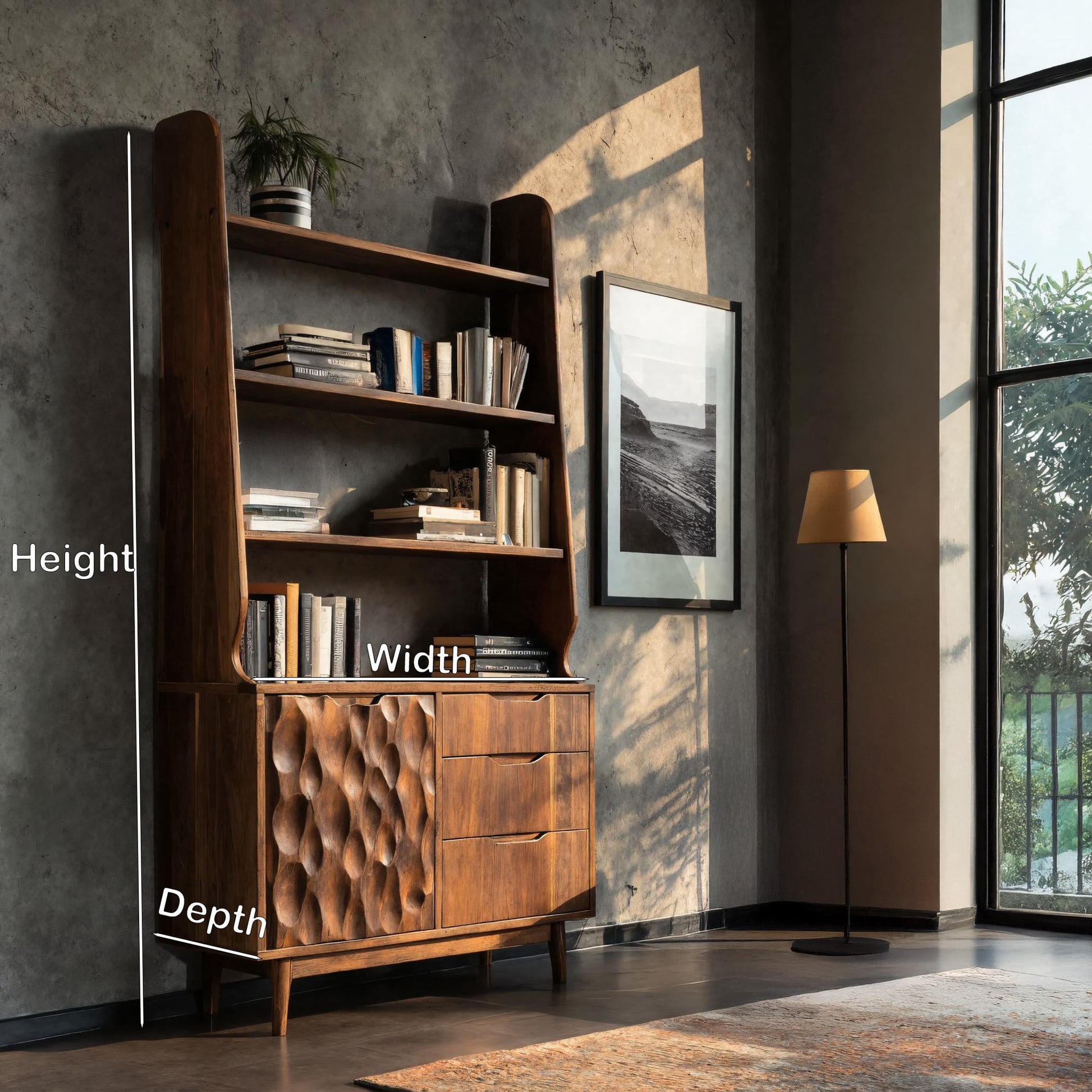 Organic Carved Wooden Bookshelf For Living Room Lynnsnail