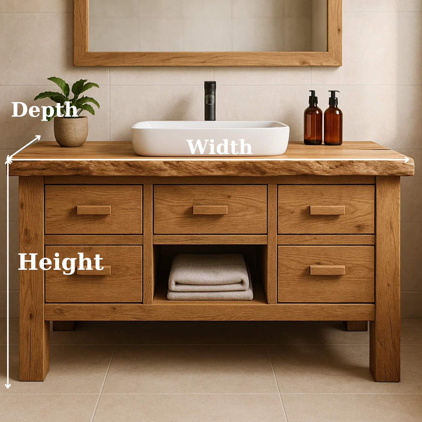 Handcrafted Solid Wood Bathroom Vanity - Live Edge Storage Cabinet with 6 Drawers & Shelf Lynnsnail