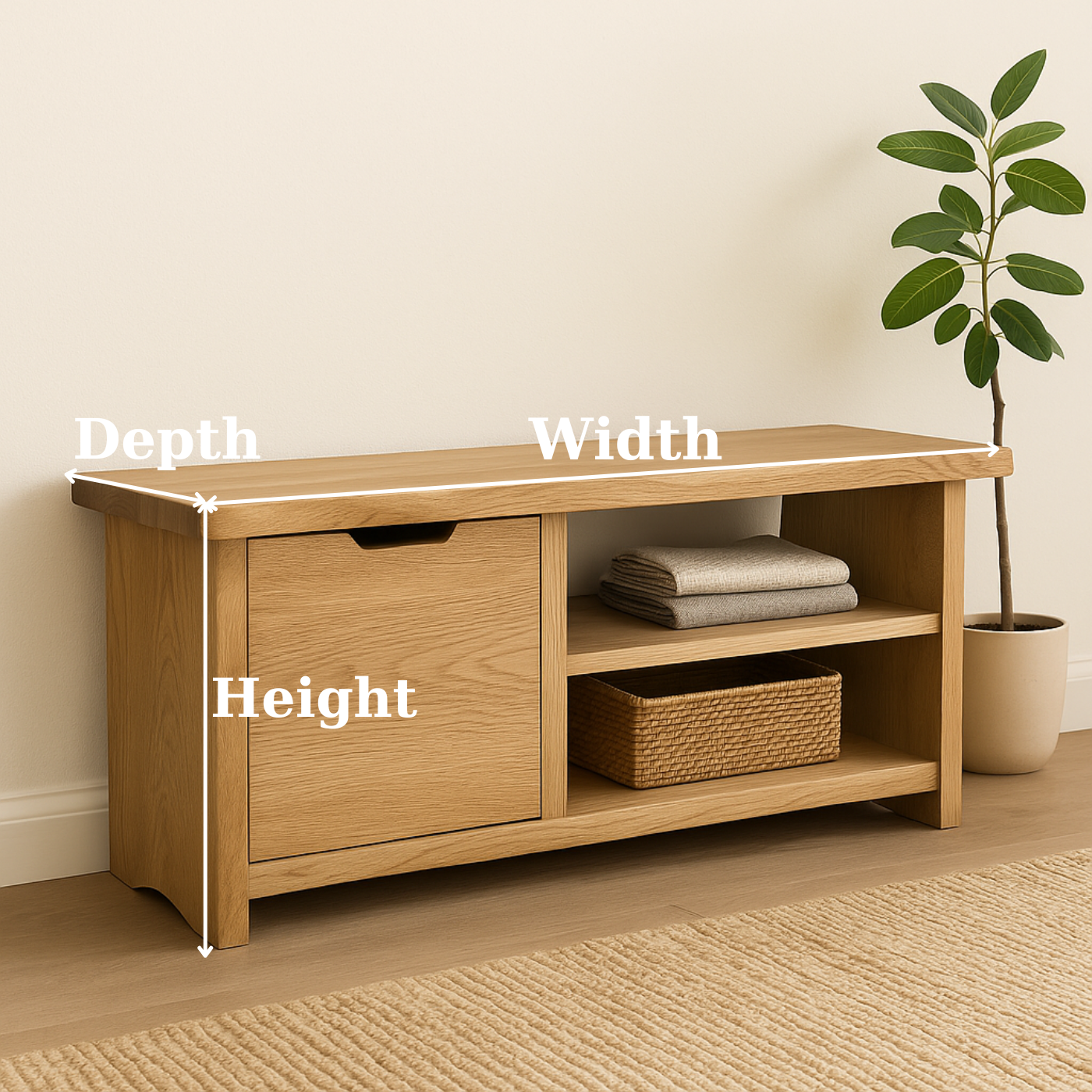Handcrafted Solid Wood Bench – Oak Entryway Storage Bench & Cabinet Lynnsnail