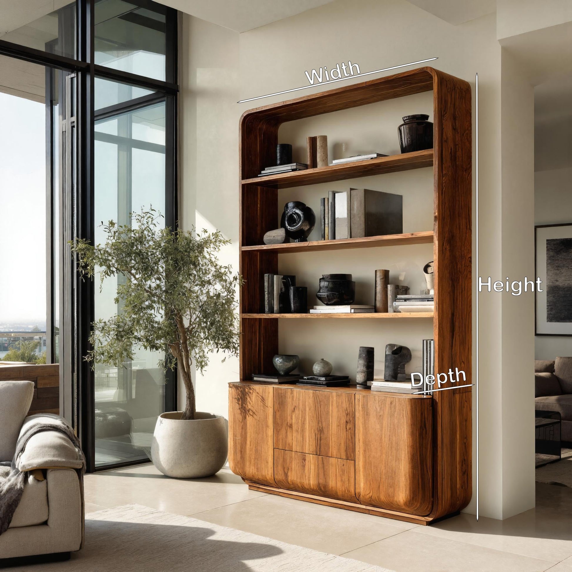 Modern Wooden Bookshelf With Round Edges For Living Room Lynnsnail